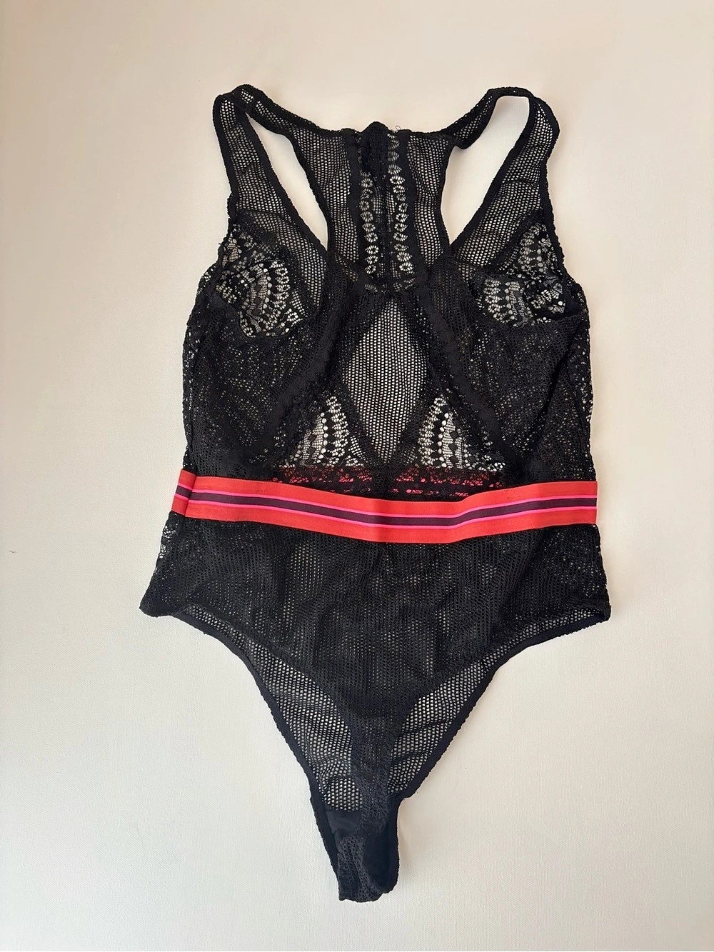 Victoria's Secret Lace & Mesh Racerback Bodysuit Black - Size M
